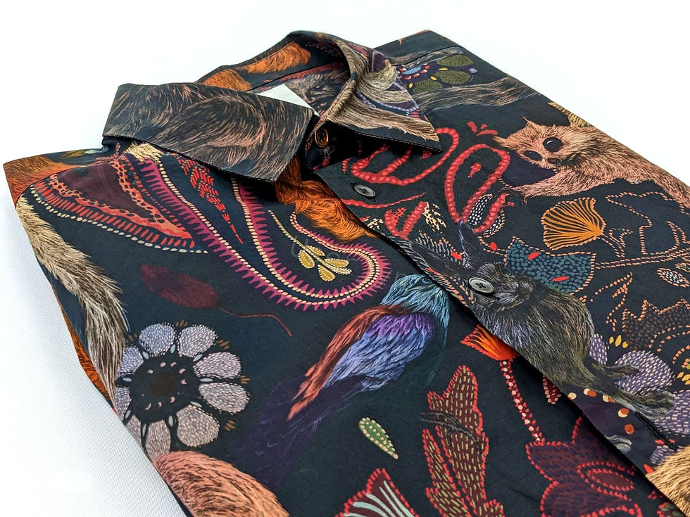 縮圖：Close-up of a colorful patterned shirt with detailed artistic design. Userjyn