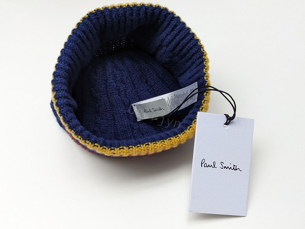 縮圖：Paul Smith Men's Artist Stripe Navy Cable Knit Beanie Hat inner view