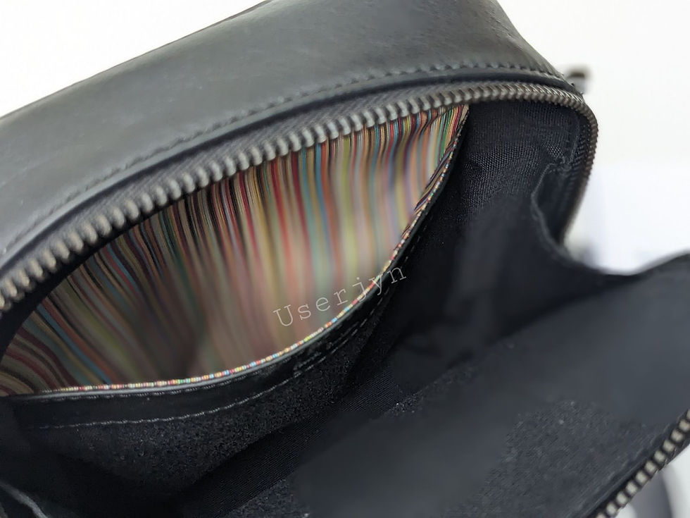 縮圖：Inside view of a black leather bag, multicoloured stripe lining. Paul Smith Bag -BNWT.
