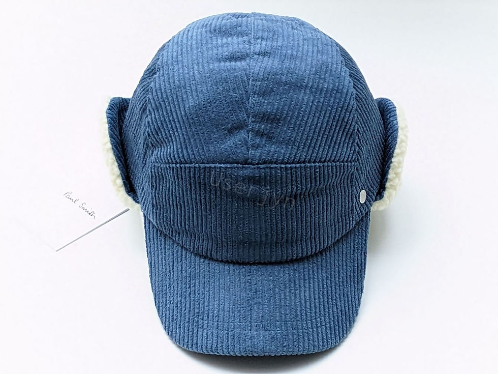 縮圖：Paul Smith Men's Sky Blue Corduroy Shearling Cap Trapper Hat front view