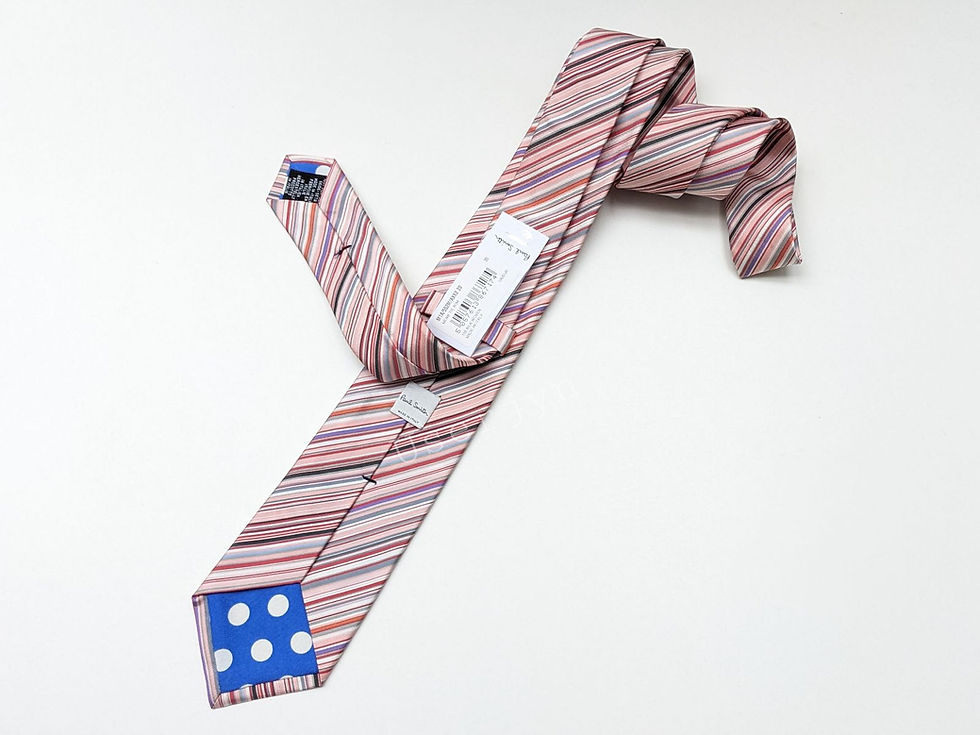 Thumbnail: Striped tie with Paul Smith tag. Pink, purple, white stripes. Userjyn