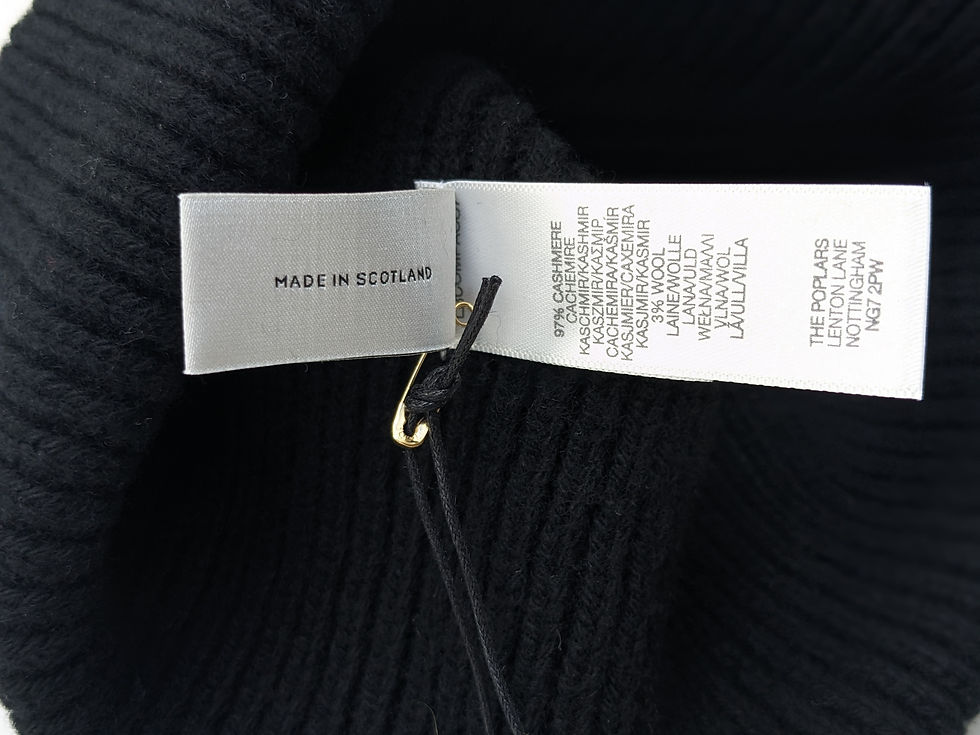 縮圖：Beanie label 'MADE IN SCOTLAND', '90% CASHMERE'