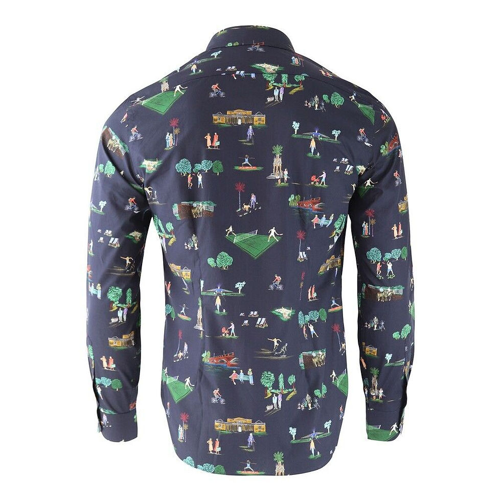 縮圖：Paul Smith Men's London Park Navy Cotton Shirt back view