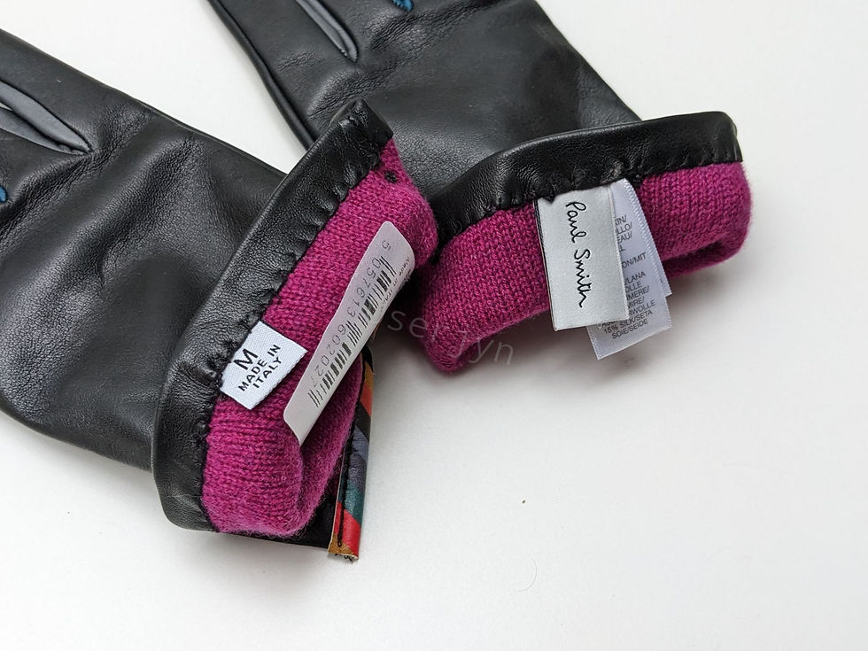 縮圖：Paul Smith Women's Signature Swirl Trim & Concertina Black Leather Gloves lining