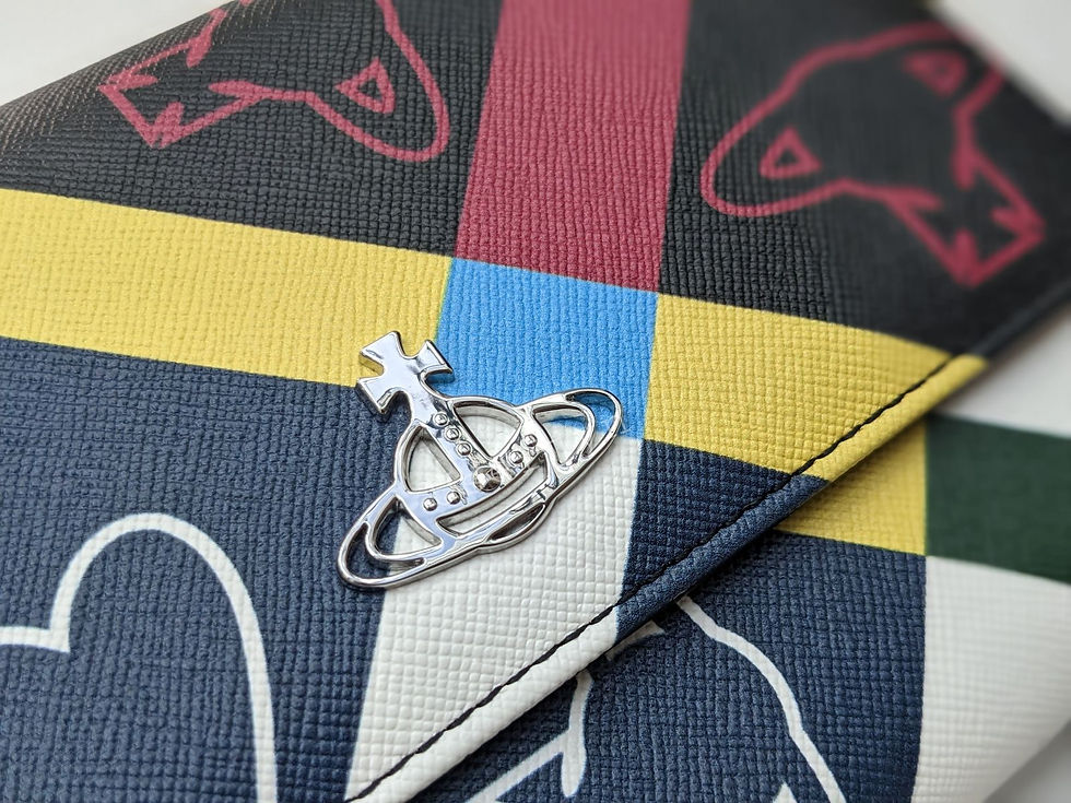 縮圖：Vivienne Westwood Purse with logo and colorful squares, close-up shot.