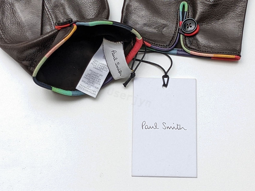 縮圖：Paul Smith Men's Artist Stripe Trim Piping Dark Brown Leather gloves with a tag