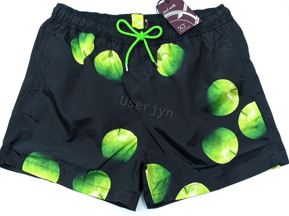縮圖：Paul Smith black swim shorts with green apple print
