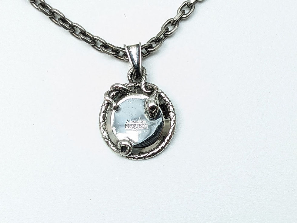 縮圖：Alexander McQueen Men's Silver Snake & Skull Medallion Necklace back view