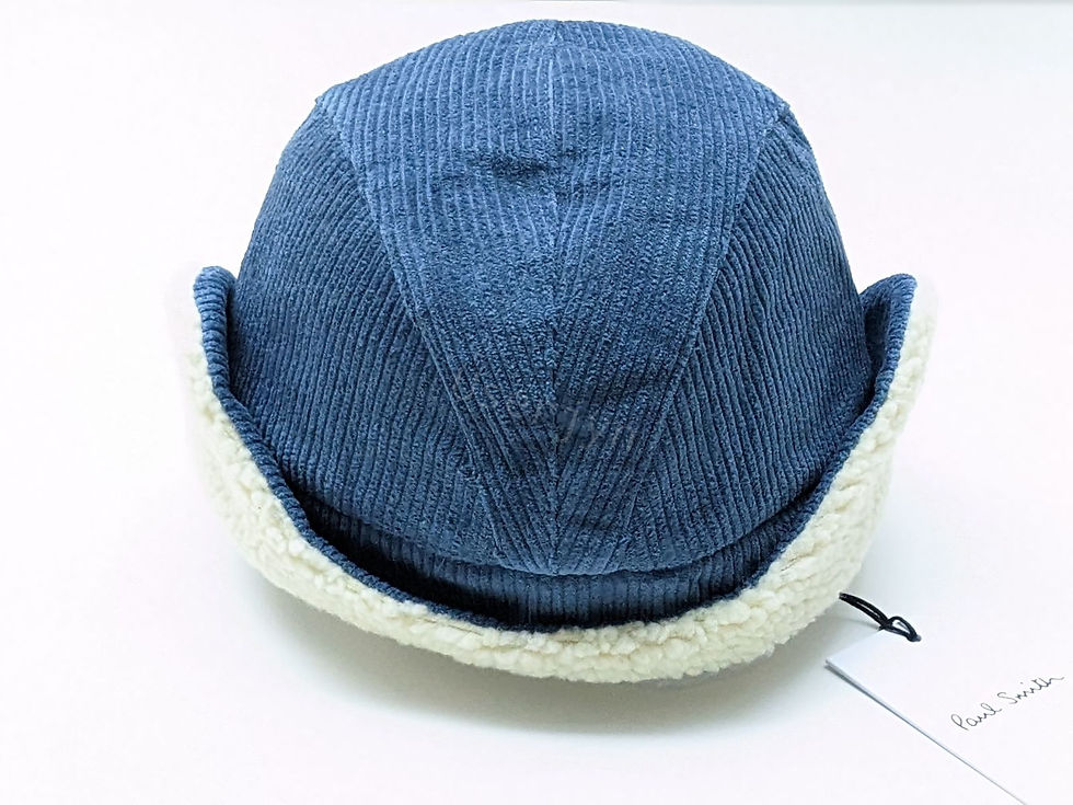 縮圖：Paul Smith Men's Sky Blue Corduroy Shearling Cap Trapper Hat back view