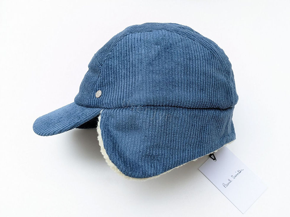 縮圖：Paul Smith Men's Sky Blue Corduroy Shearling Cap Trapper Hat detailed view