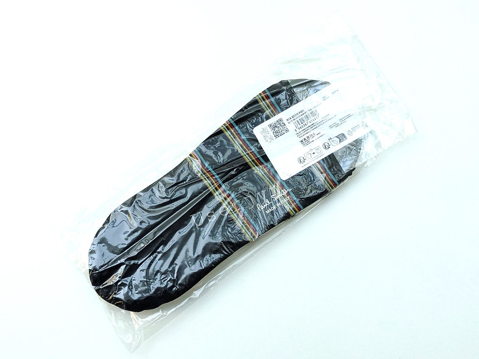 Thumbnail: New dark plaid shoe insole in clear plastic packaging.