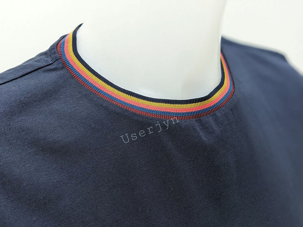 Thumbnail: Paul Smith Men's Artist Stripe Tape Collar Navy T-shirt side view