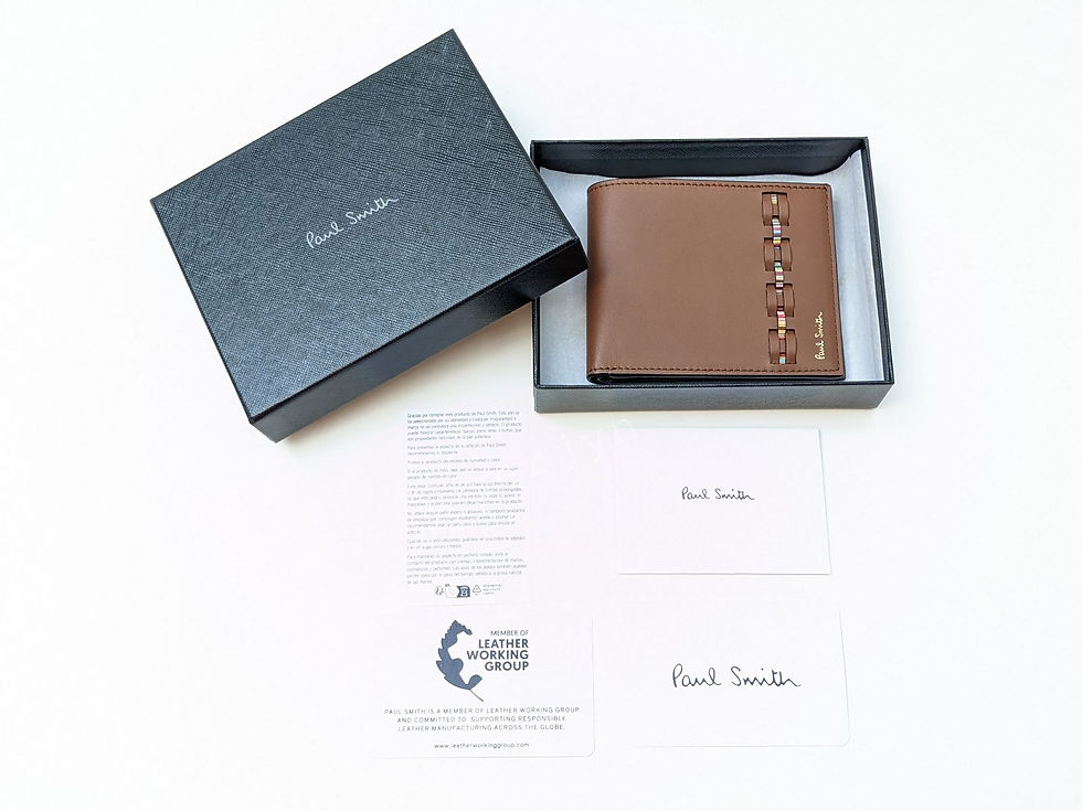 縮圖：Paul Smith Men's Brown Signature Stripe Woven Brown Leather Billfold Wallet  with all tags and a presentation box