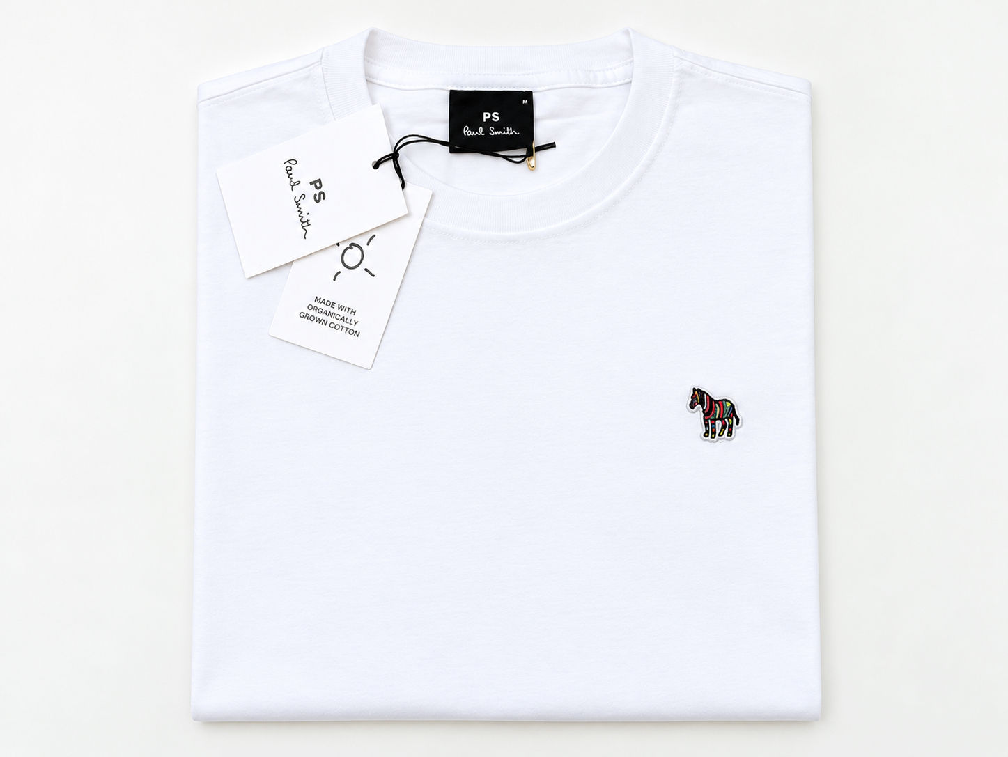 Paul Smith Men’s Signature Stripe Zebra Patch White Organic Cotton T-Shirt BNWT