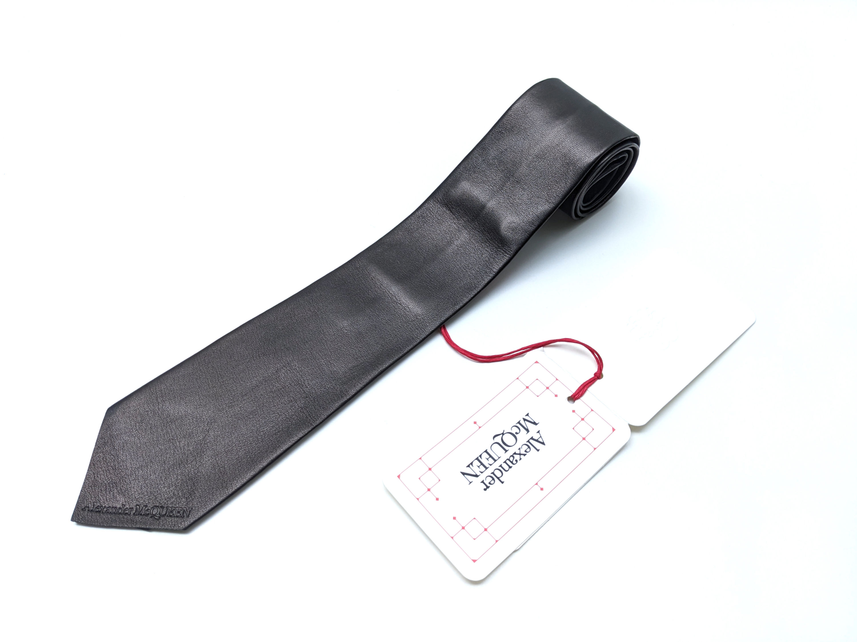 Alexander McQueen Black Lambskin Leather Tie BNWT Made In Italy | RRP £450