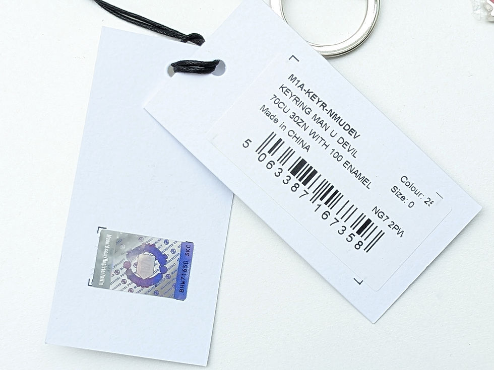 Thumbnail: Product tag with "KEYRING MAN DEVIL" and barcode