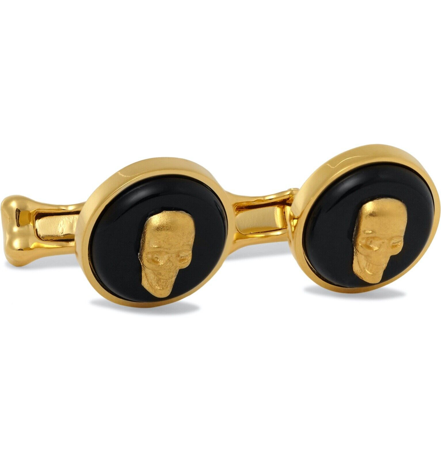 Alexander McQueen Metallic Onyx And Gold-tone Skull Cufflinks