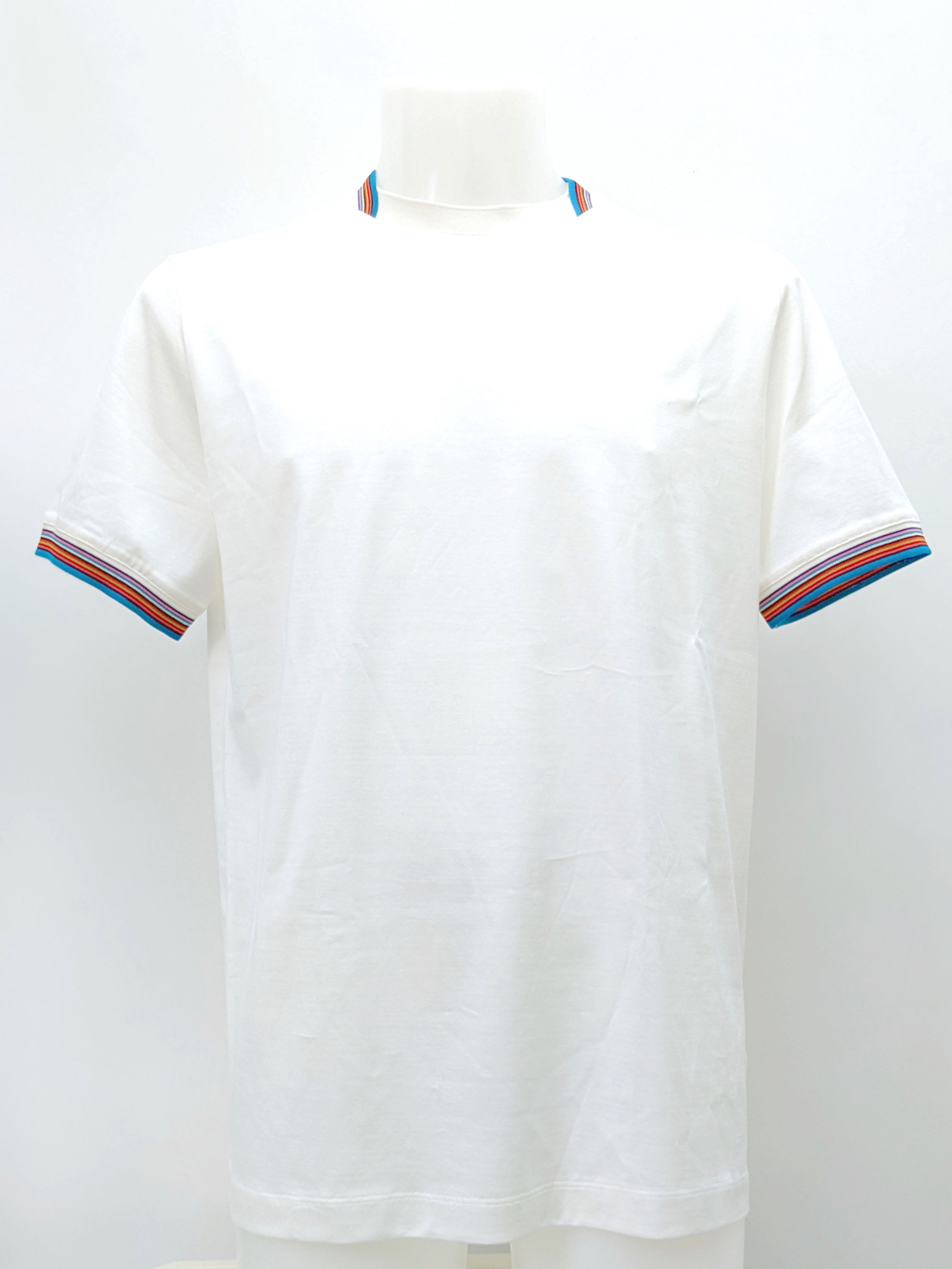 Paul Smith Men's Signature Stripe Trim Mercerised Cotton White T-shirt Size S