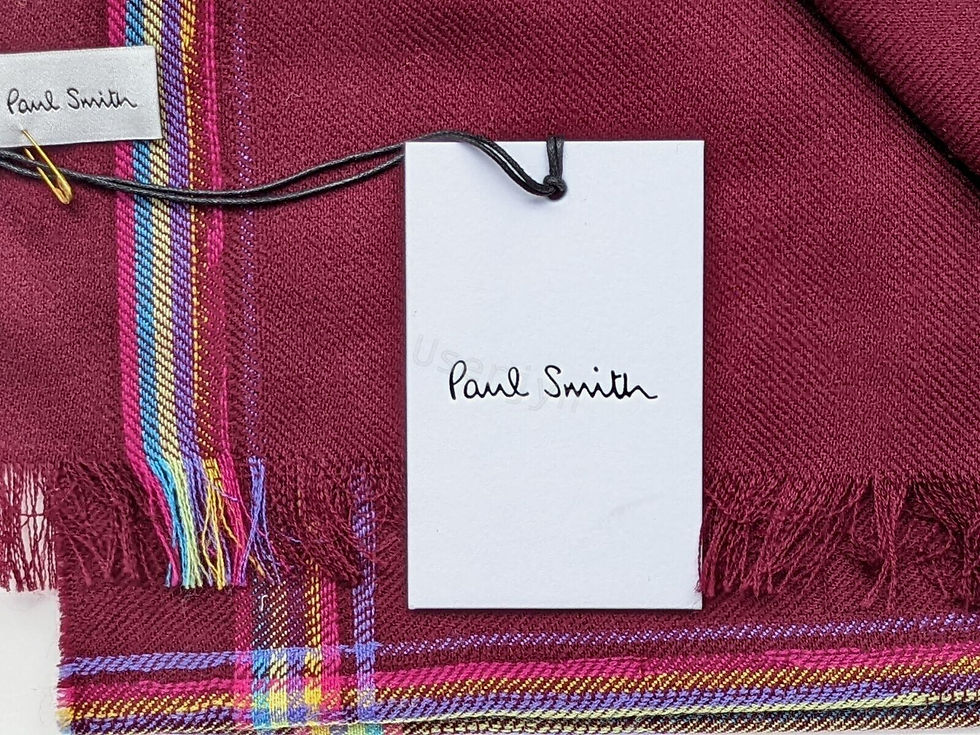 縮圖：Paul Smith Rainbow Check 100% Wool Woven Burgundy Scarf with a paper tag