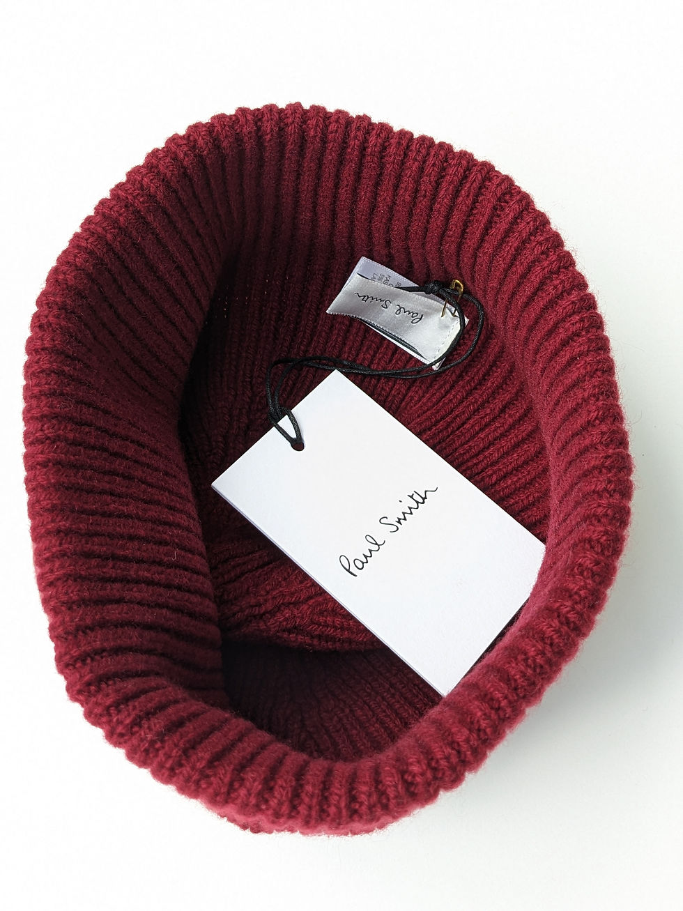 Thumbnail: Maroon ribbed beanie with Paul Smith tag