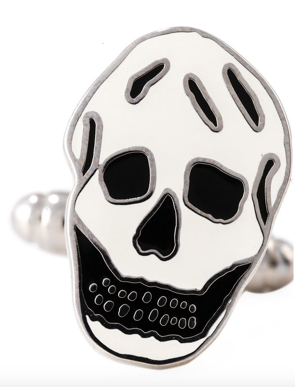 Alexander McQueen White & Black Silver-Tone Metal Skull cufflinks close view