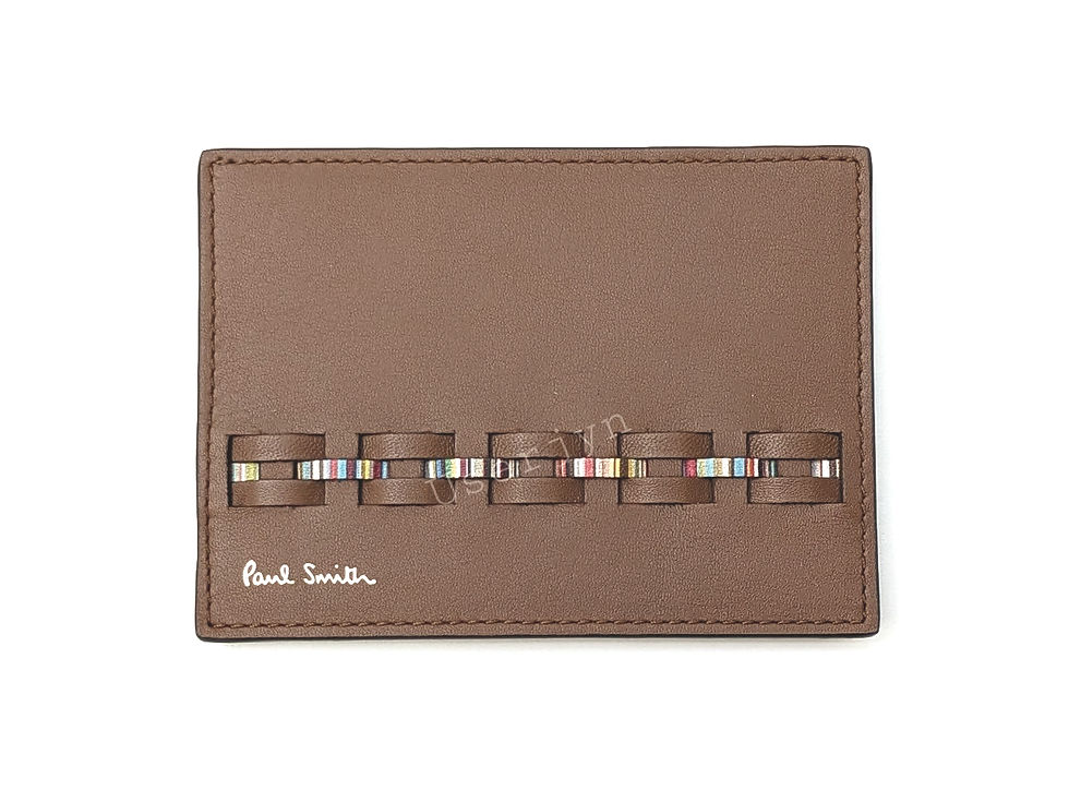Paul Smith Signature Stripe Woven Brown Leather Card Holder Case Wallet