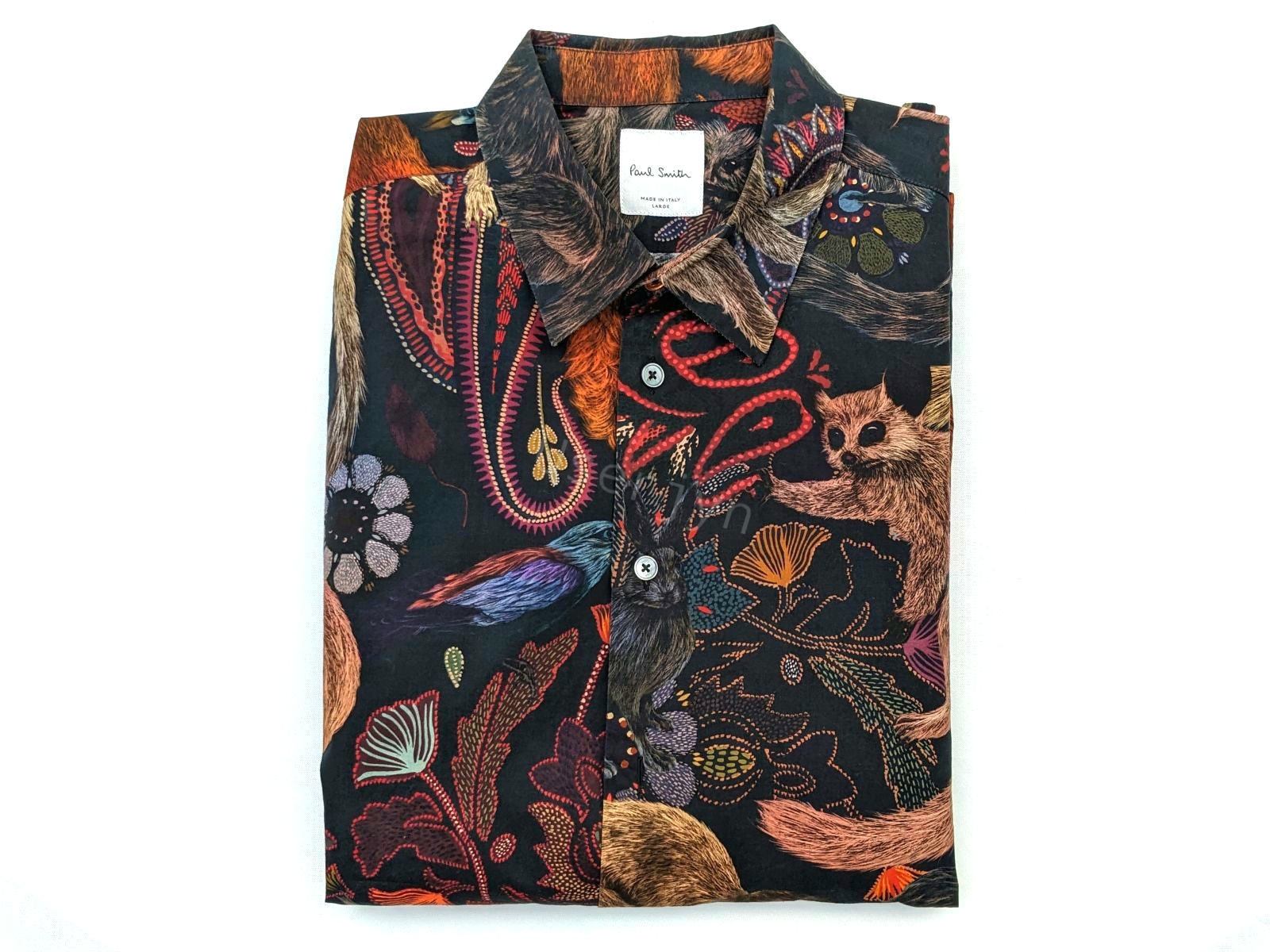 Paul Smith printed shirt with a unique pattern, front view, and label visible.