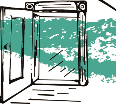 Woodcut of an open door