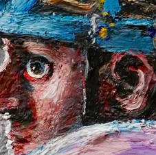 Detail "Chasing the Pack." A concerned racer looks back