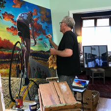 Painting "Chasing the Pack." When sunset clouds were being consider