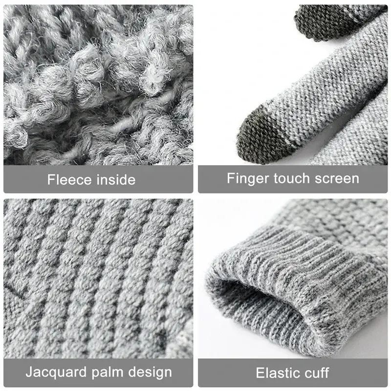 縮圖：Women Men Warm Winter Touch Screen Gloves Stretch Classical Knit Mittens Wool