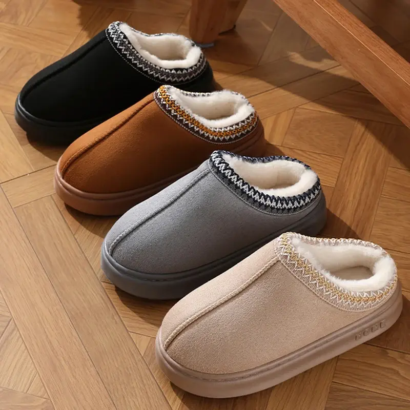 New Fashion Fluffy Platform Slippers for Women 2025 Winter Plush Warm Cotton
