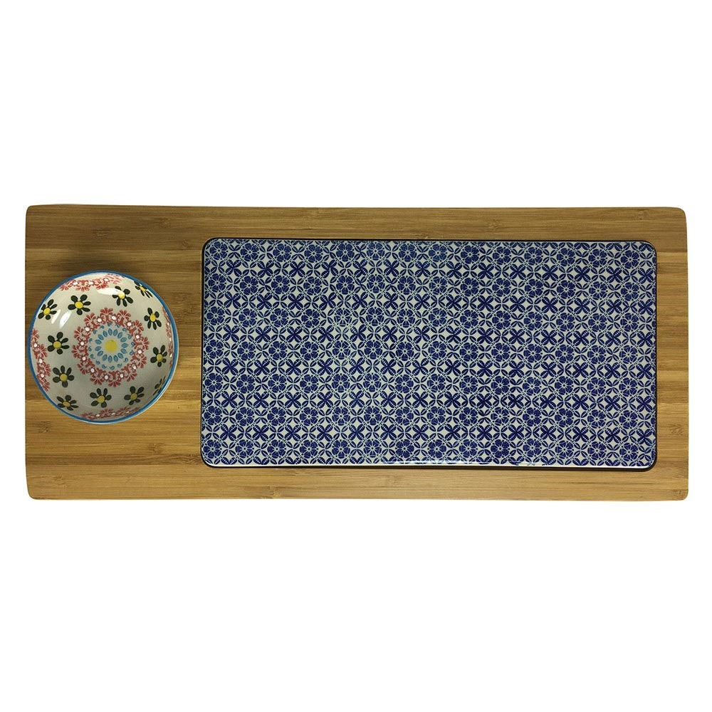 Tábua de bambu com cerâmica madeira e porta aperitivo