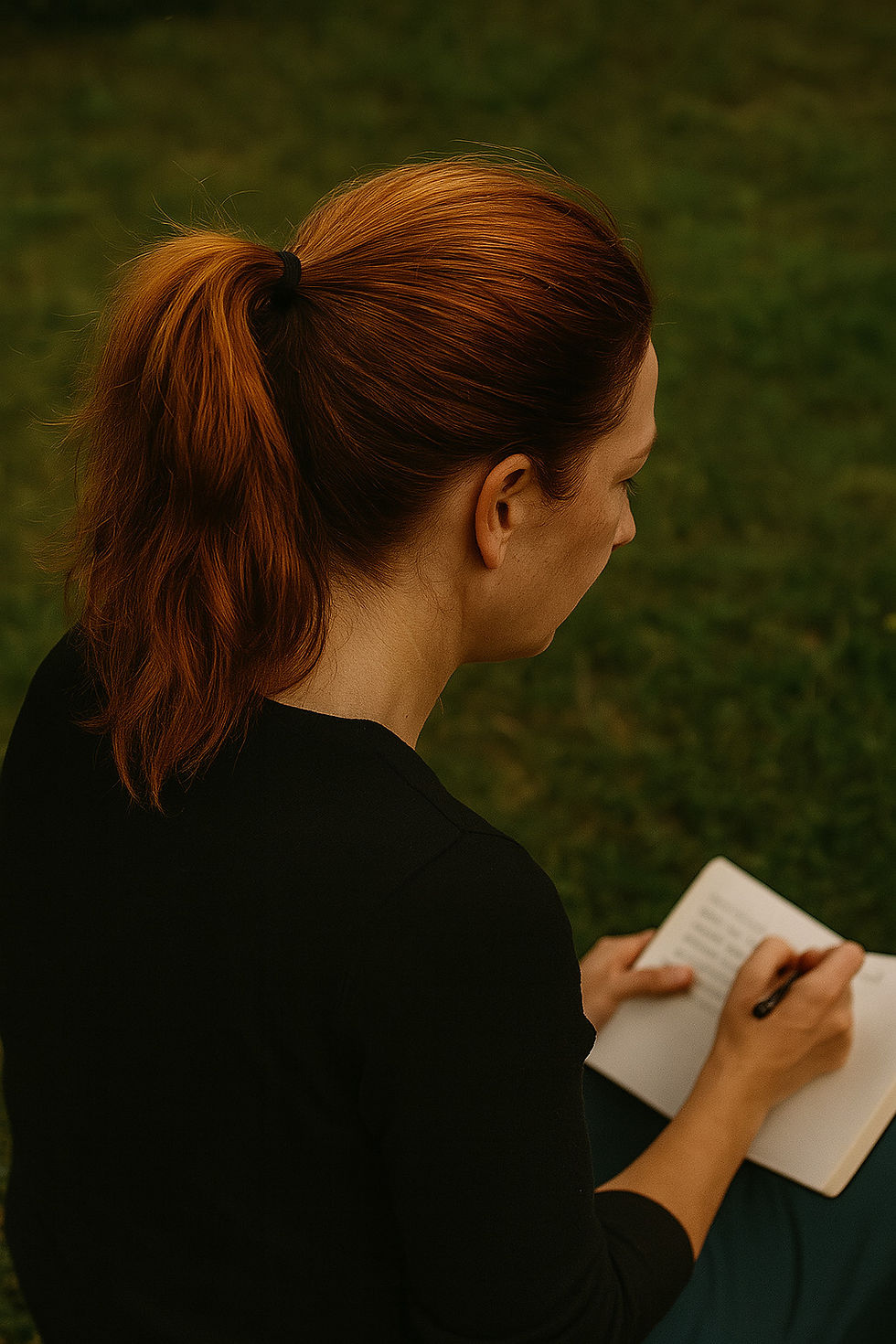 Johanna schreibt Notizen ins Notizbuch
