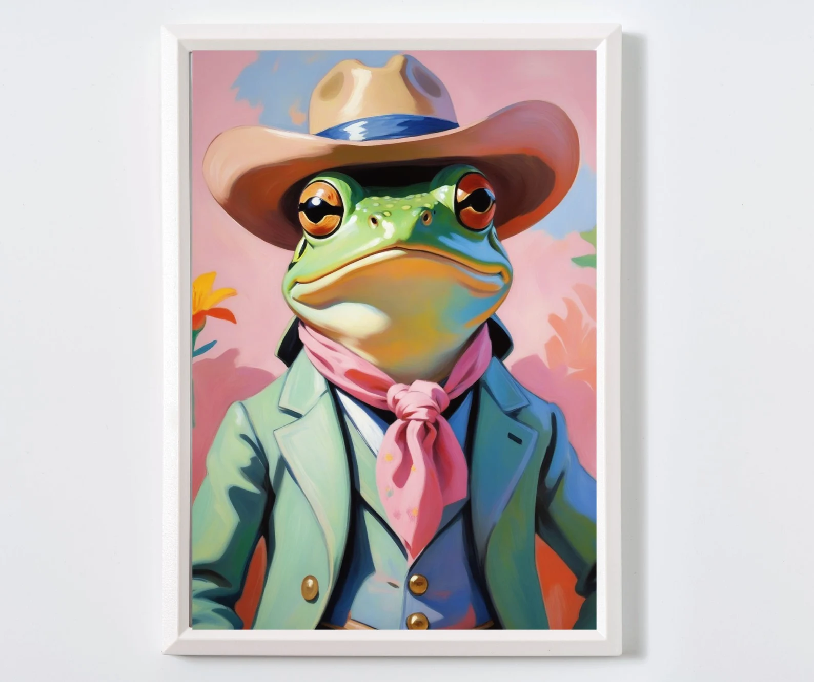 Cowboy frog on pink background photo wall art
