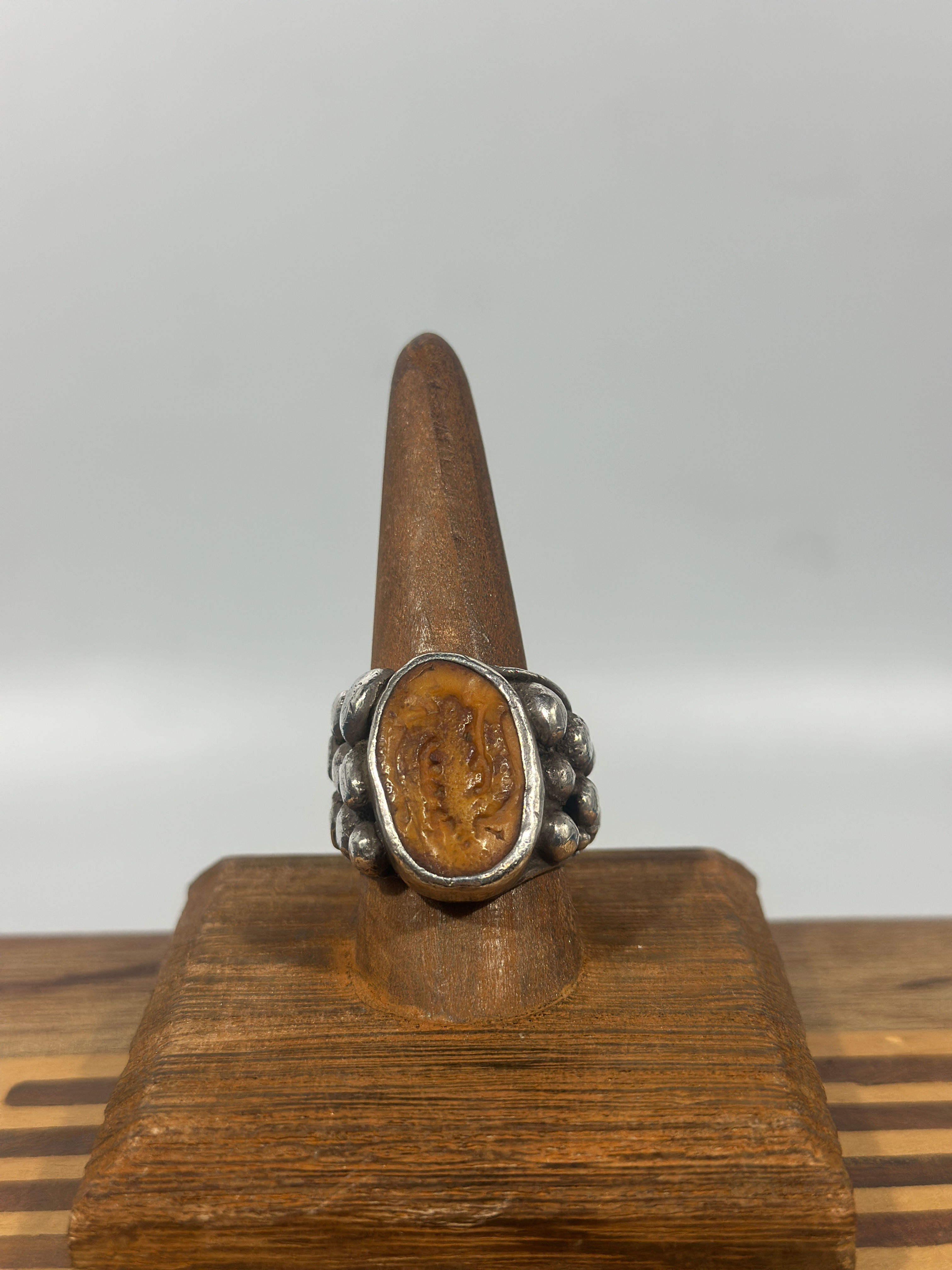 1970s Carved Petrified Joshua Tree Ring Size 10