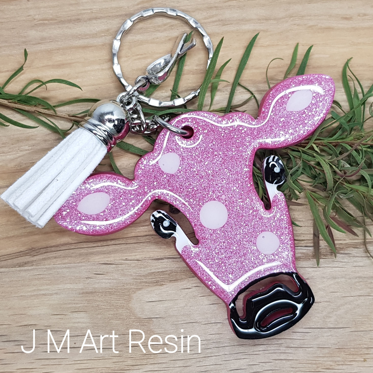 'Udderly Beautiful' Pink Cow Keyring