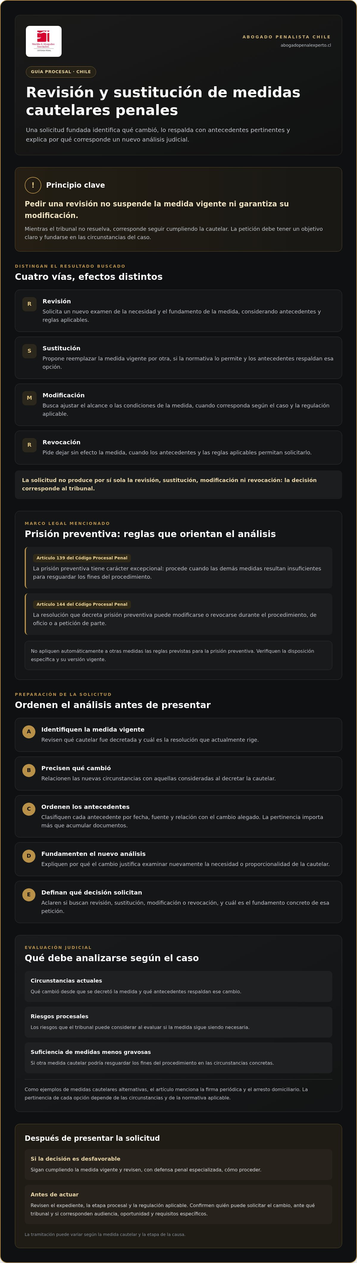 Revisión y sustitución de medidas cautelares penales en Chile