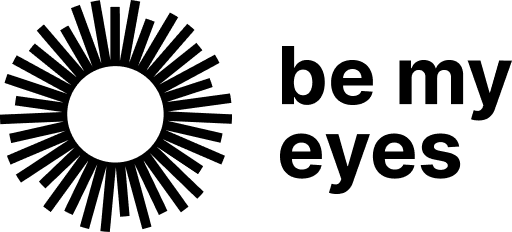 Be My Eye logo shows a circle with black lines, like eye lashes, coming out of the circle