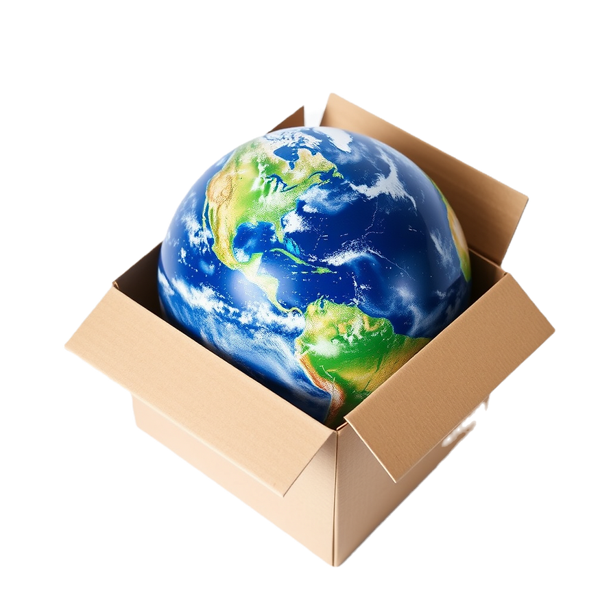 a globe sitting inside a cardboard box on a crisp white background.png