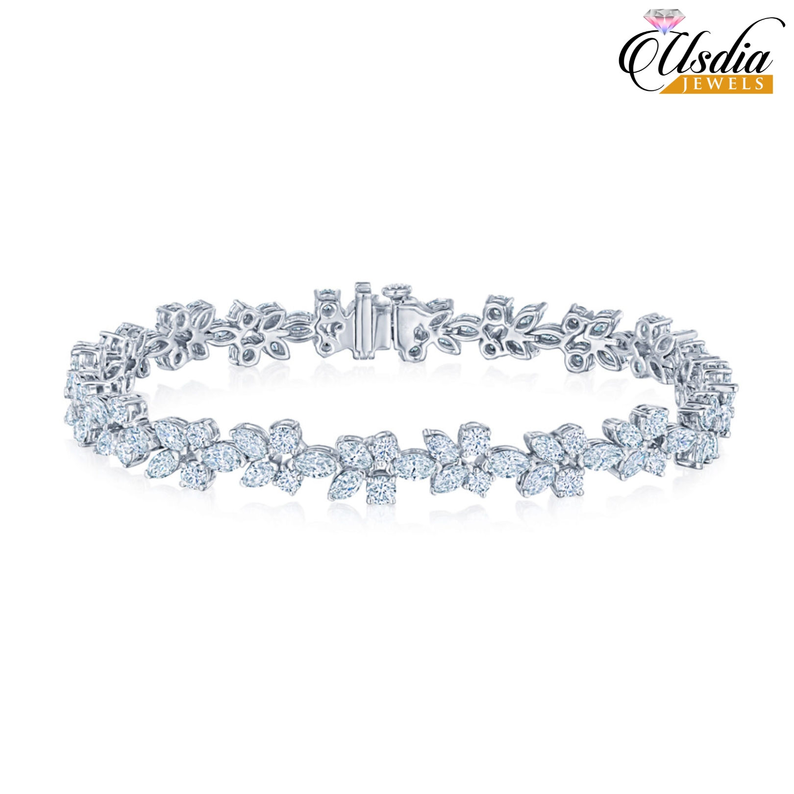 Marquise-cut and Round Natural Diamond Bracelet