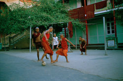 early evening football in monastery