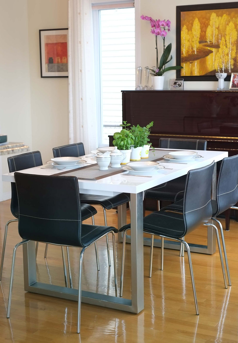 Thumbnail: Roman Extendible Dining Table Pedestal Table MDF High-Gloss White