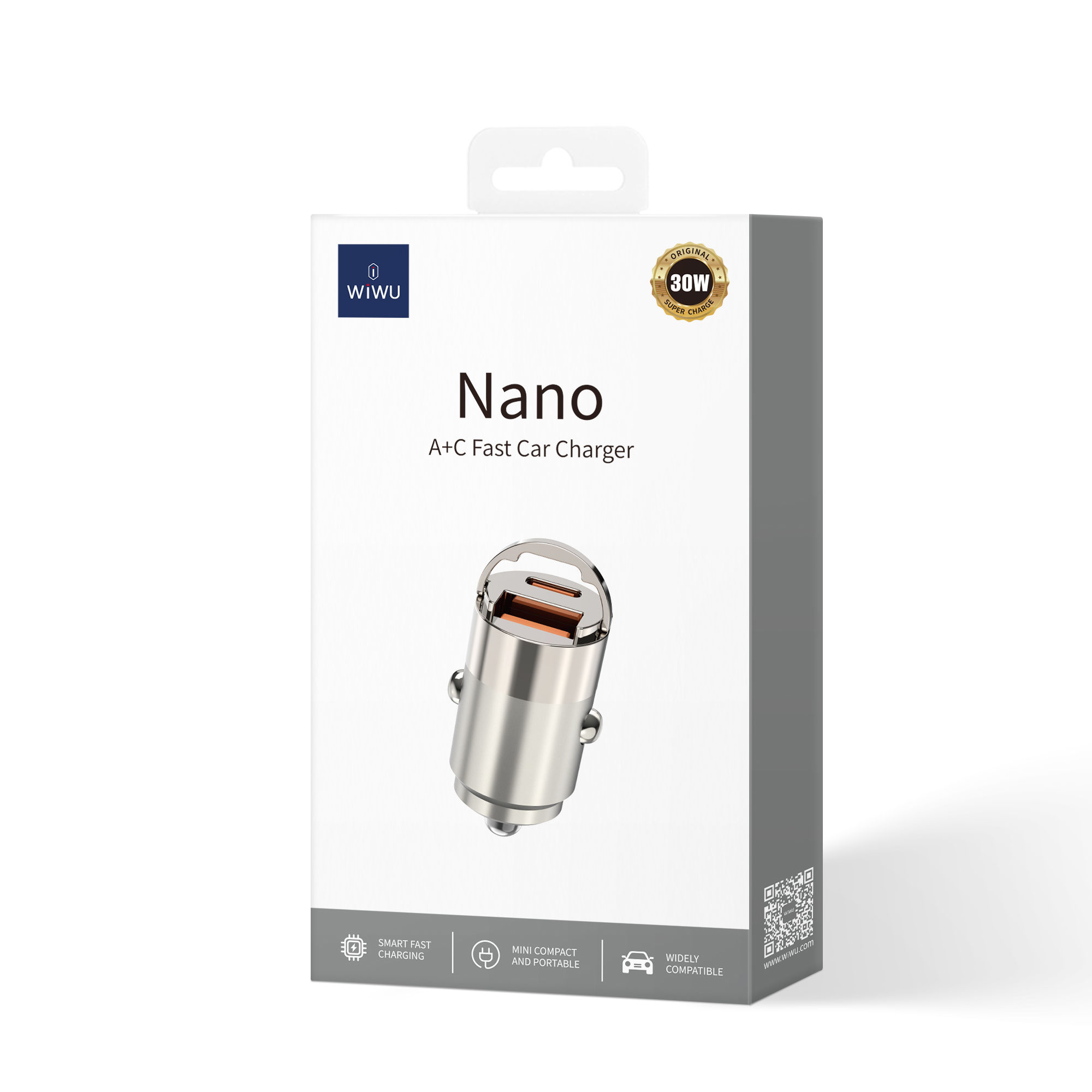 Nano Series 30W Fast Car Charger Wi-QC028 USC-A+USB-C