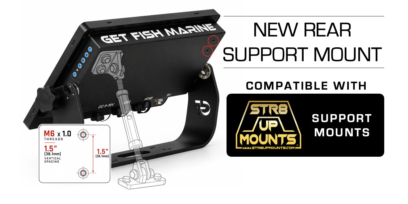 Get Fish Marine rear support mount compatible with Str8-Up Mounts; M6 x 1.0 threads with 1.5-inch vertical spacing