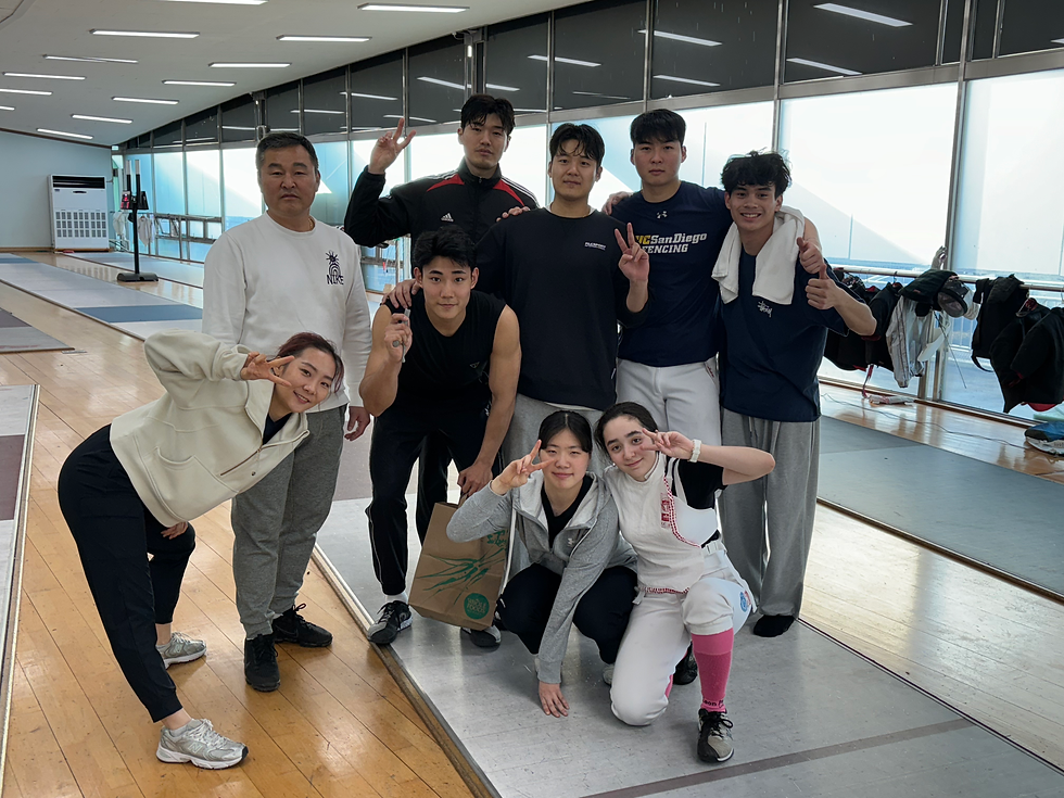 Athena Fencing Club teen members visiting Korea for an international fencing camp.