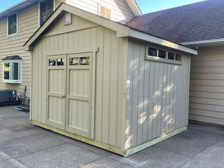 Gable short shed with transom windows and double doors built on site in Minnesota