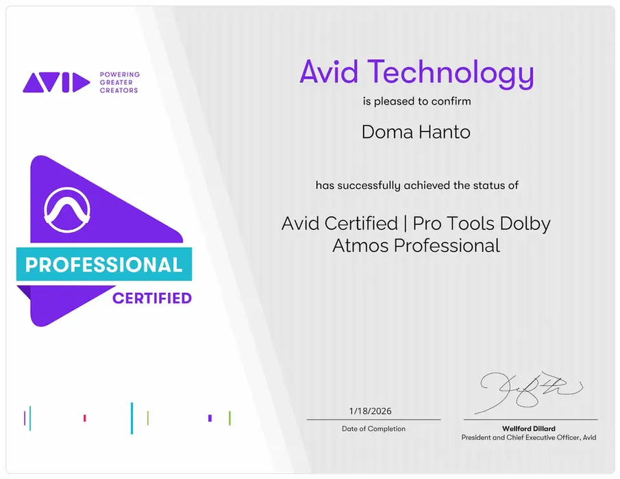 Avid pro tools dolby atmos certificate hantó doma, phantom's mastering