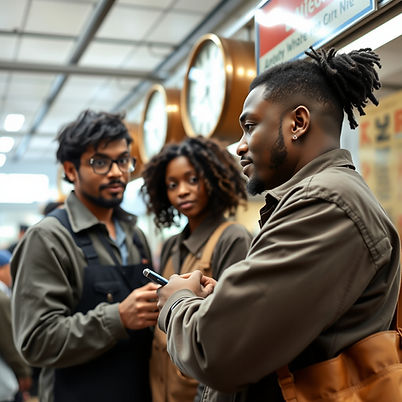various people, of all races, clocking in to work .jpg