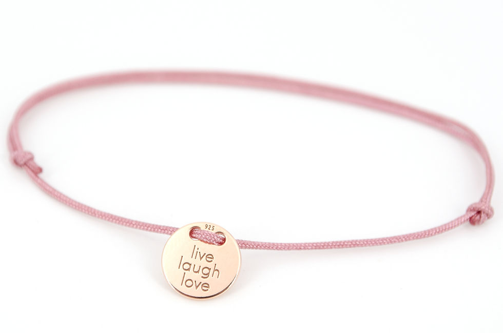 Miniaturbild: Armband Rosegold Plättchen Gravur Lebe Liebe Lache als Geschenk für Familie oder Freunde individuell angefertigter Schmuck